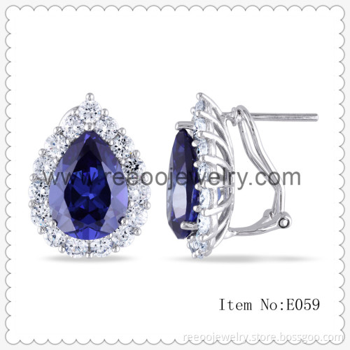Sterling Silver 925 Sapphire Color Cubic Zirconia Stud Earrings